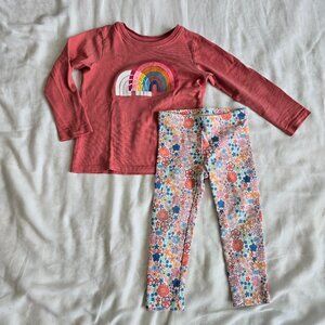Size 2 Tea Collection long sleeve Tee and Leggings Set. Rainbow and Flowers